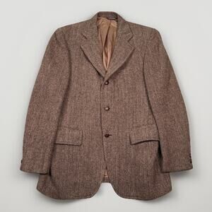 VTG Harris Tweed Blazer Sports Coat Jacket 42R Herringbone Brown Scottish Wool
